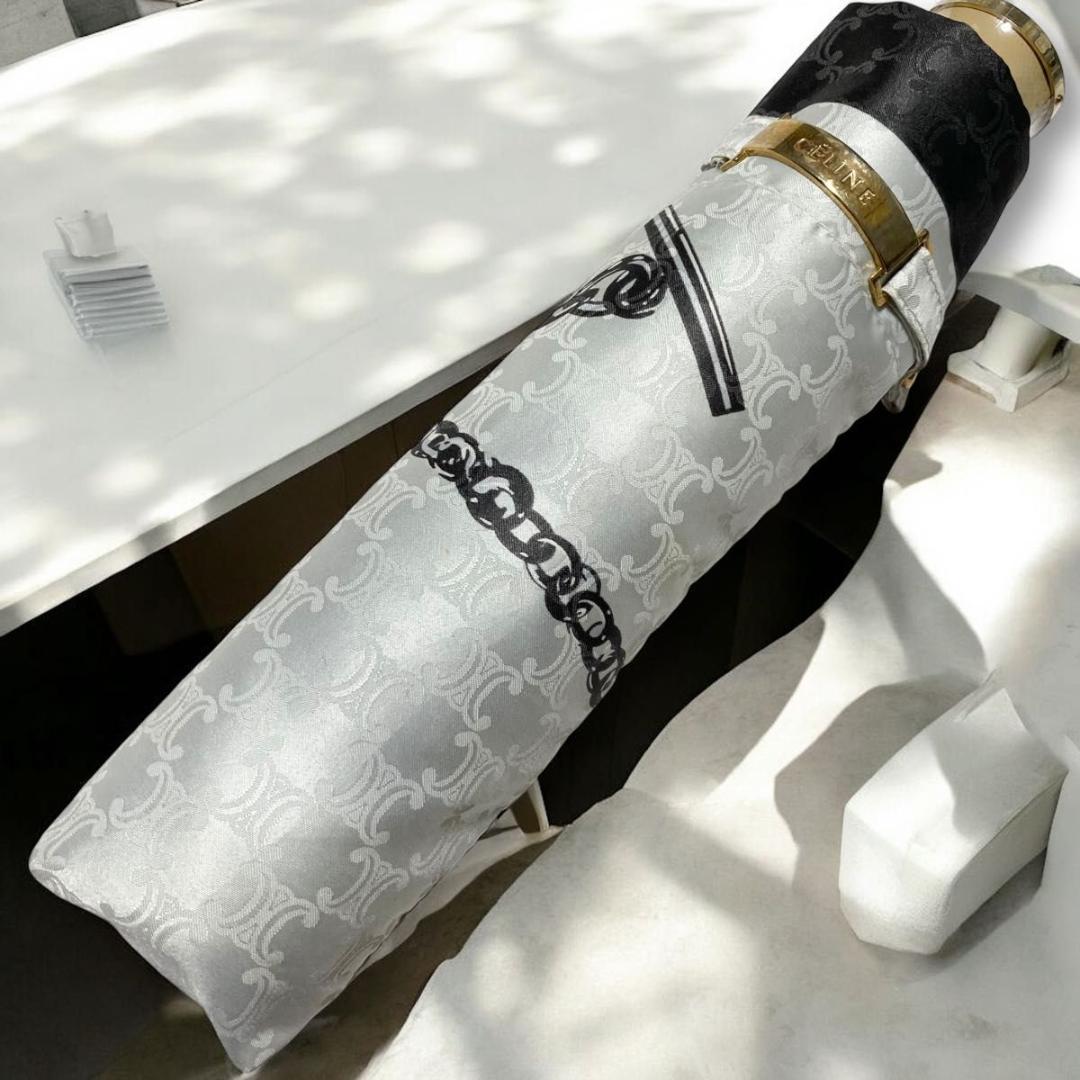 CELINE セリーヌ トリオンフ ゴールド金具 折りたたみ傘 雨傘 シルバー