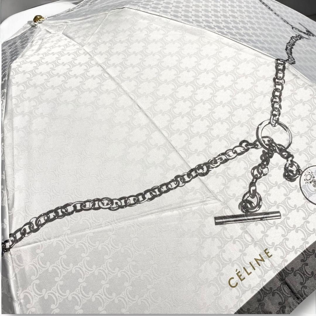 CELINE セリーヌ トリオンフ ゴールド金具 折りたたみ傘 雨傘 シルバー