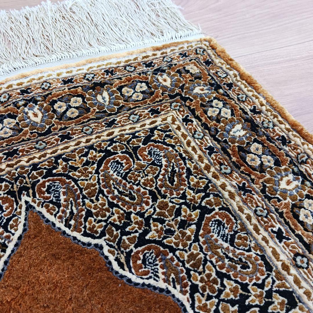 Y3211 高級中国緞通 シルク100% 手織り260段 95×48㎝