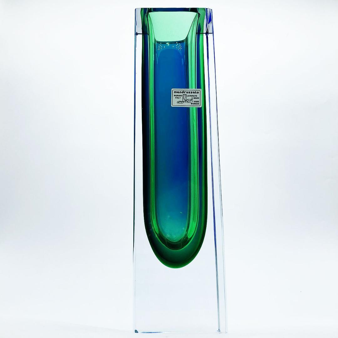 ヴェネチアガラス ムラノ Mandruzzato 花瓶 グリーン＆ブルー