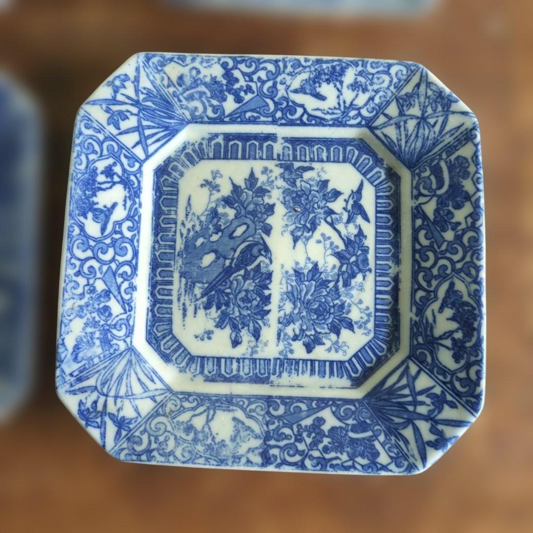 WHITE　骨董　角皿　伊万里　印判　花　7枚