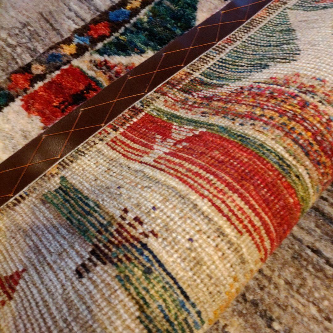 ギャッベ 148×64 イラン 幅広 廊下 草木染 玄関マット 手紬 手織り