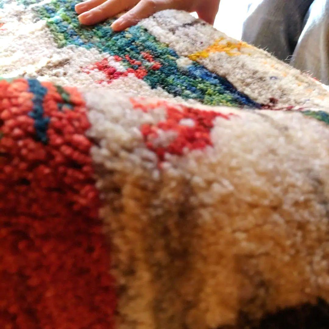 ギャッベ 148×64 イラン 幅広 廊下 草木染 玄関マット 手紬 手織り