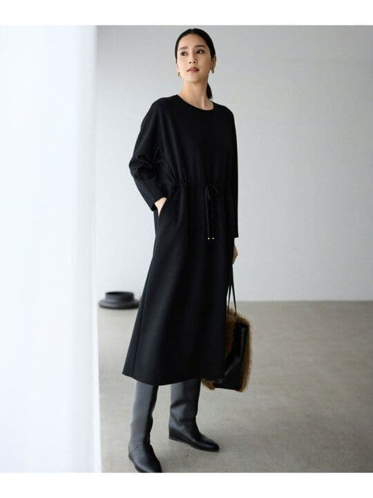 自由区　今季商品　40　美品！　TWダンボールジャージワンピース　ネイビー