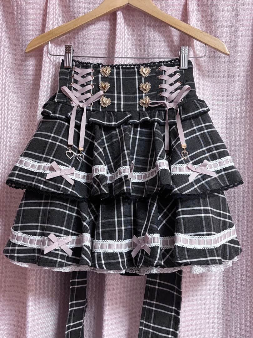 LIZLISA はしごリボンチェックティアードスカパン リズリサ