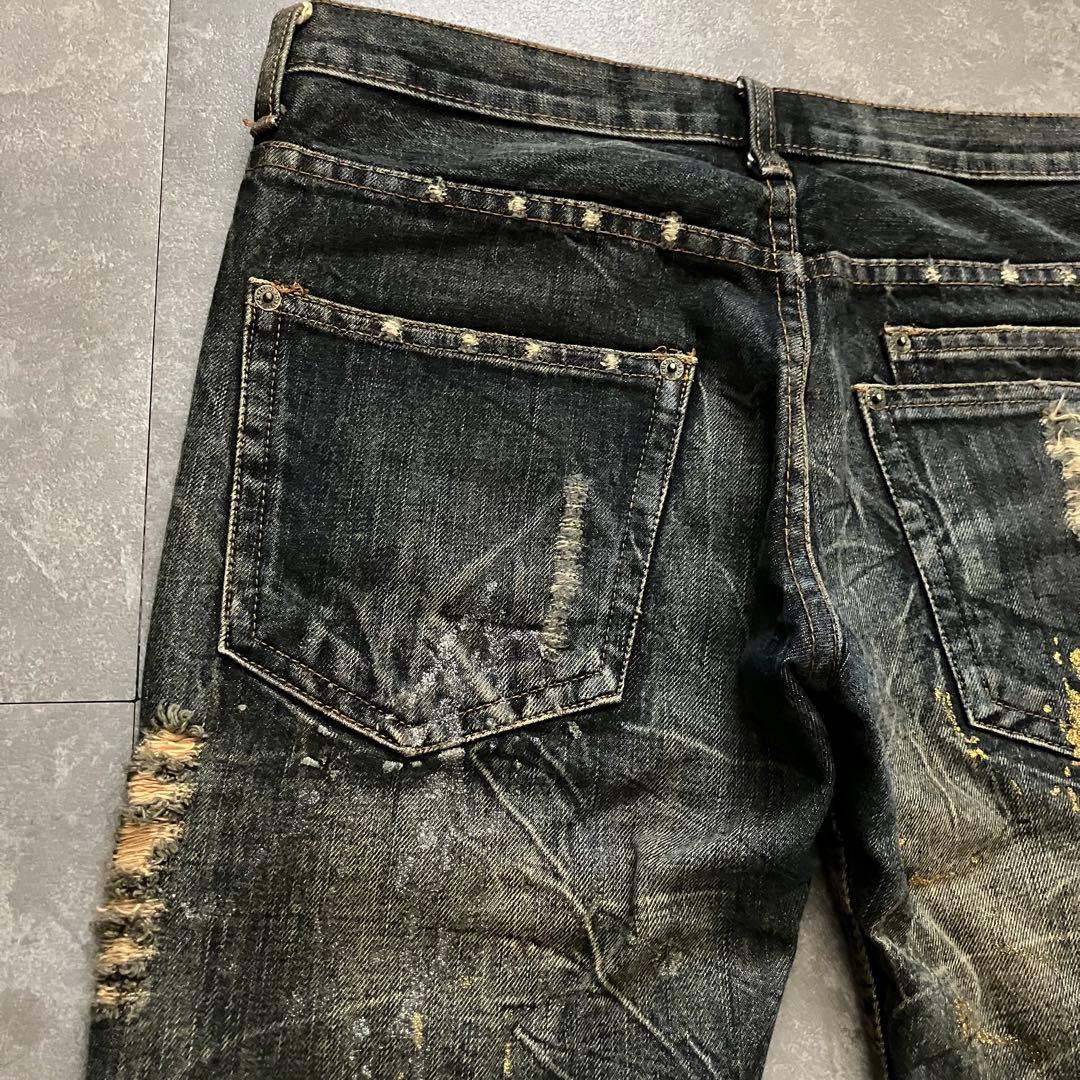 00s destroyed paint flare denim Y2Kクラッシュ