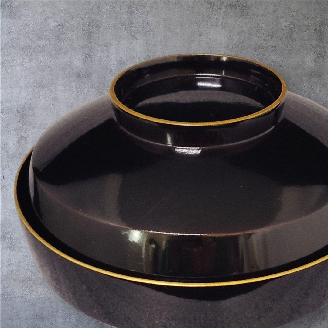 明治 骨董 輪島塗 木製 金蒔絵 波 千鳥 蓋付 吸物椀 アンティーク