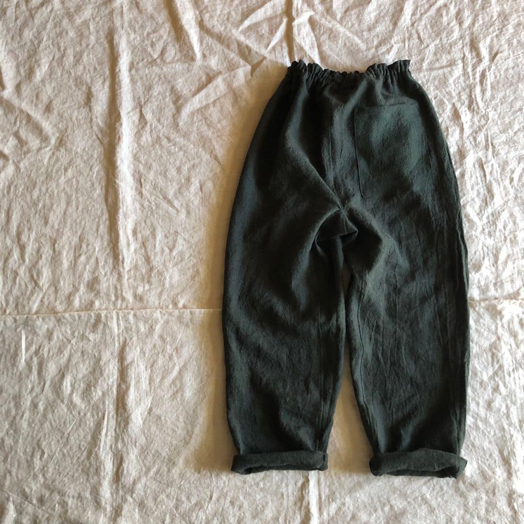 リネンウールのもんぺ　カーキグリーン