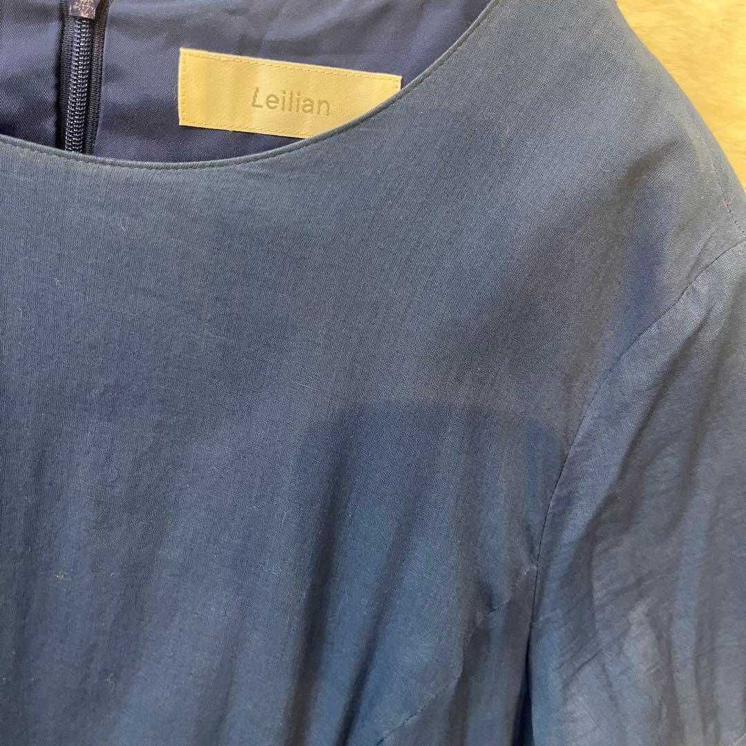 レリアン プラスハウス 13+ 13号 大きいサイズ 半袖 ロングワンピース 紺