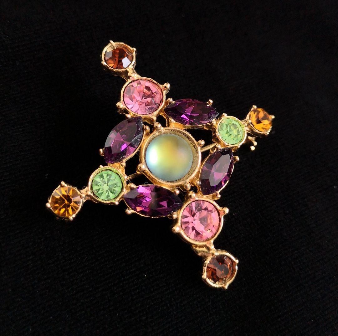 コスチュームジュエリー 宝石カラー コンビネーション ガラス1 ブローチ