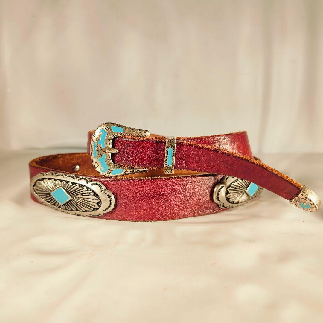 【ヴィンテージ】PUNTO VITA 高級碧ターコイズコンチョベルト　イタリア製