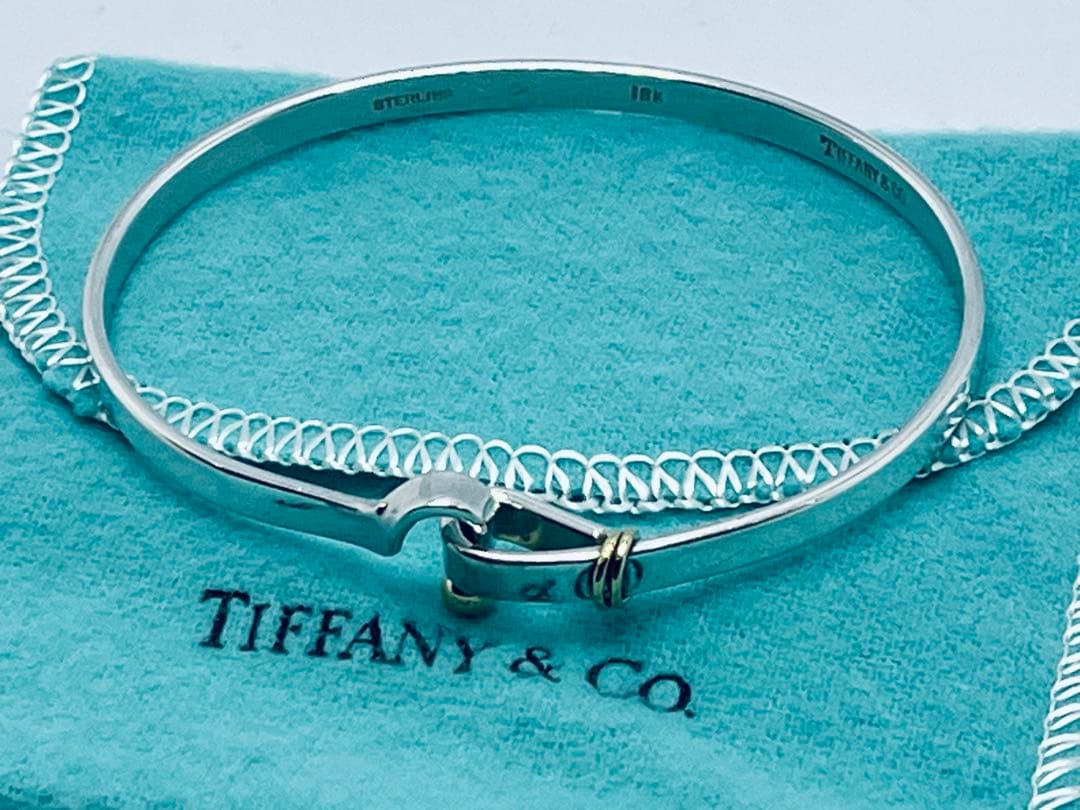 h482 ティファニー　フック&アイ　コンビ　バングル　750/925 k18