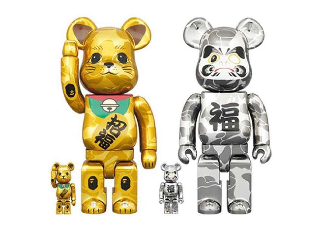 BE@RBRICK BAPE 招き猫 金メッキ 達磨 銀メッキ100％ 400％