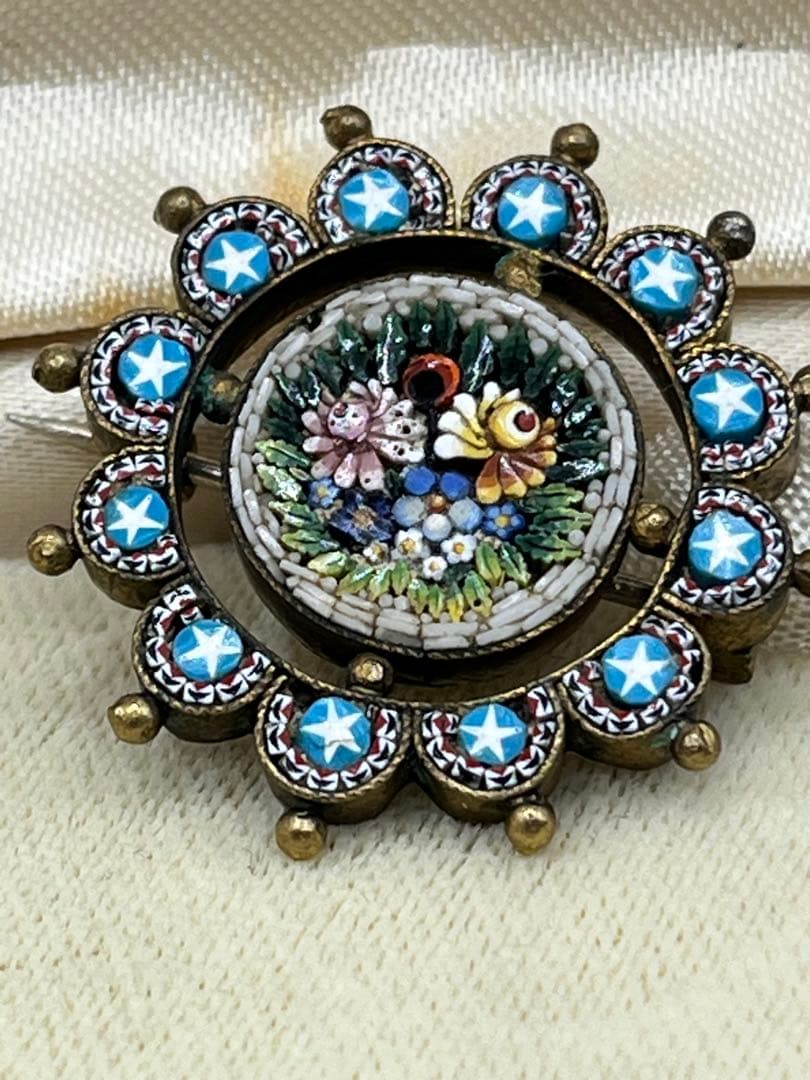 イタリアヴィンテージ マイクロモザイクブローチ ブルー 星⭐︎