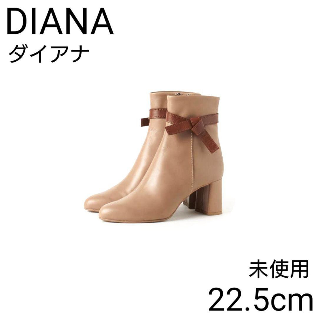 未使用 ダイアナ リボン チャンキーヒール レザー ブーツ サイドジップ 本革
