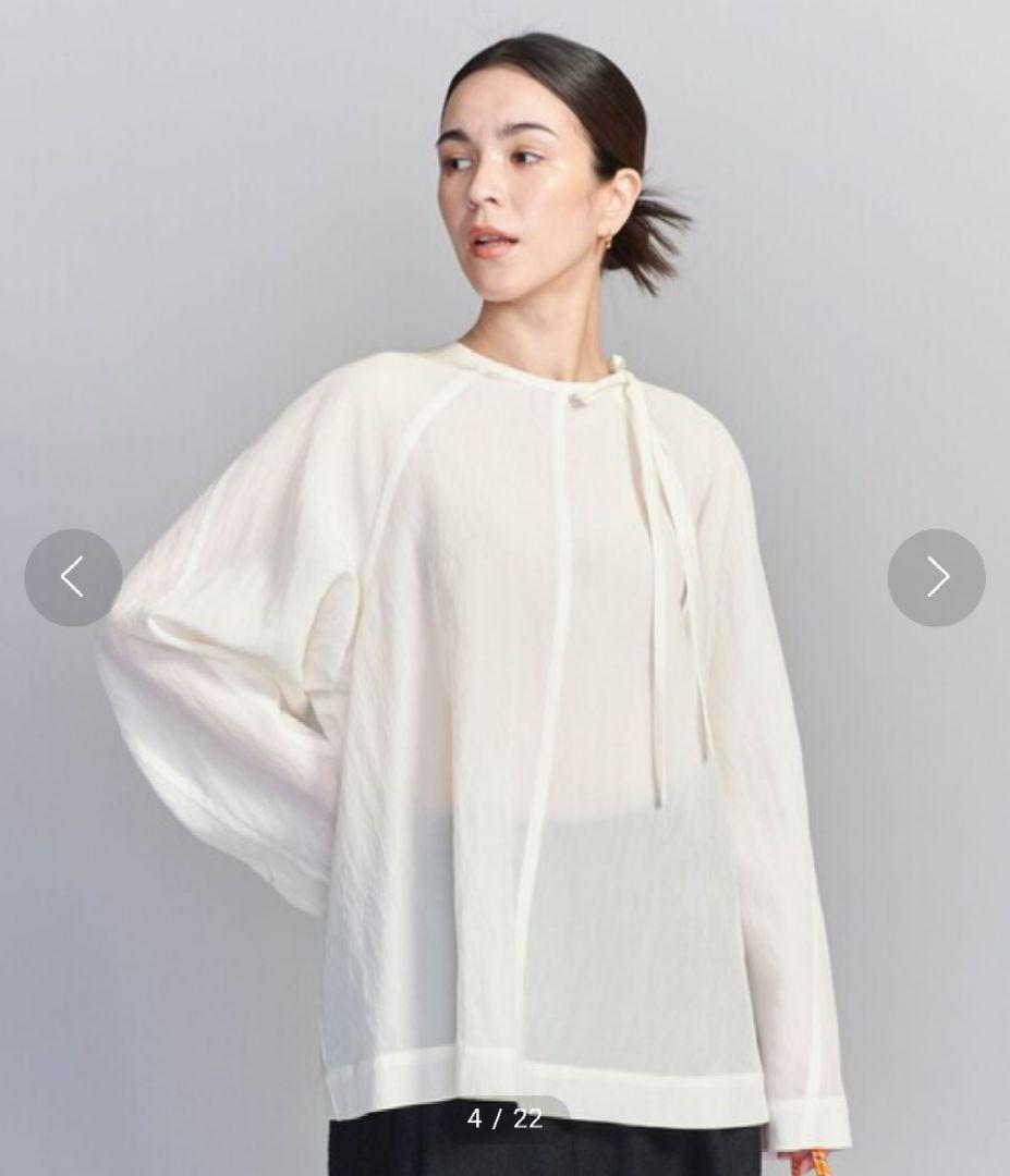 BEAUTY&YOUTH キュプラ リボンタイノーカラーブラウス