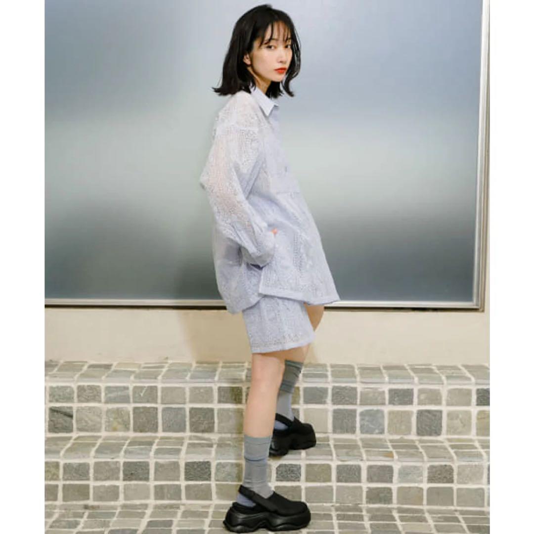 KBF シアーエンブロイダリーハーフパンツ ライトブルー