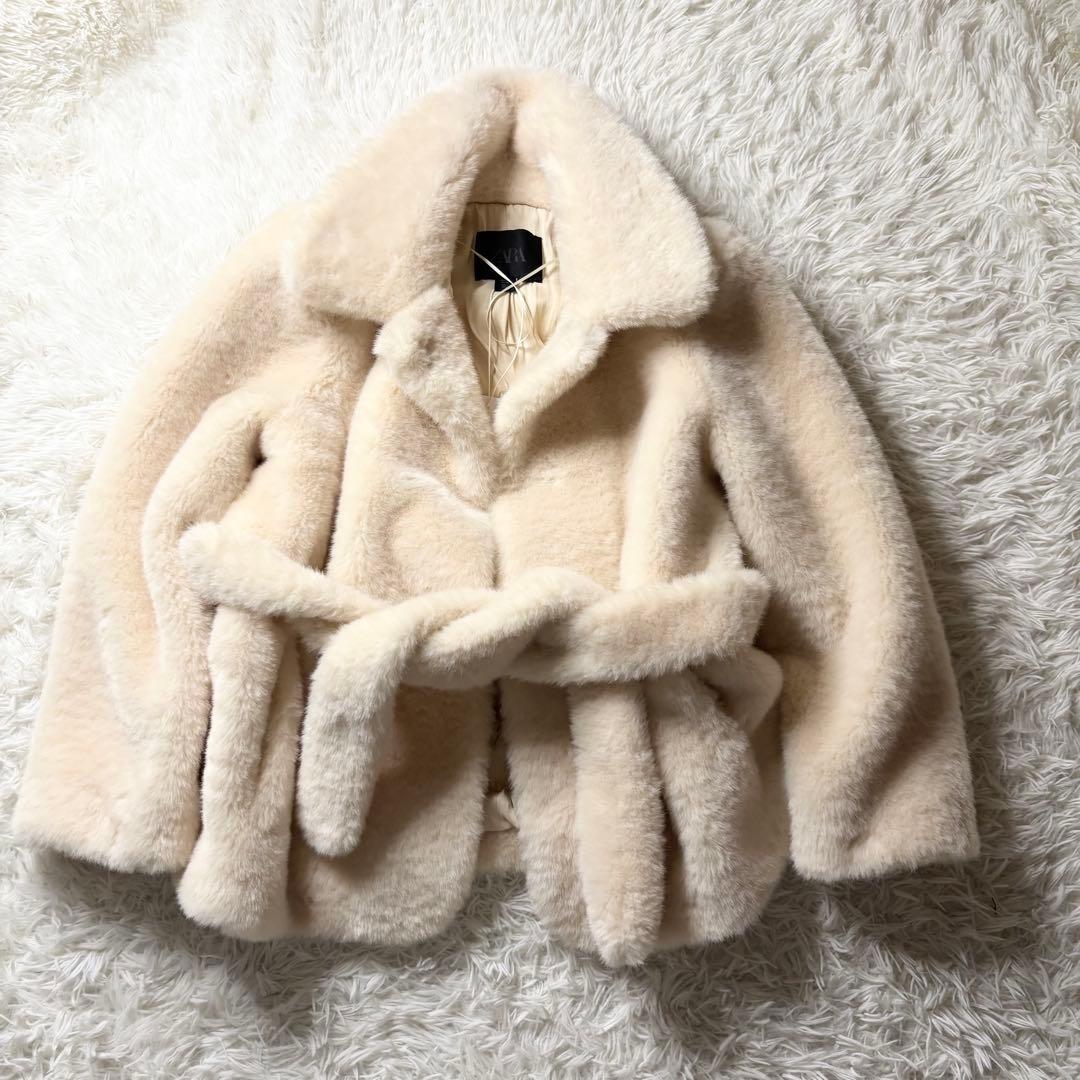 即発送✨ ZARA ZW COLLECTION フェイクファーコート ベルト付き