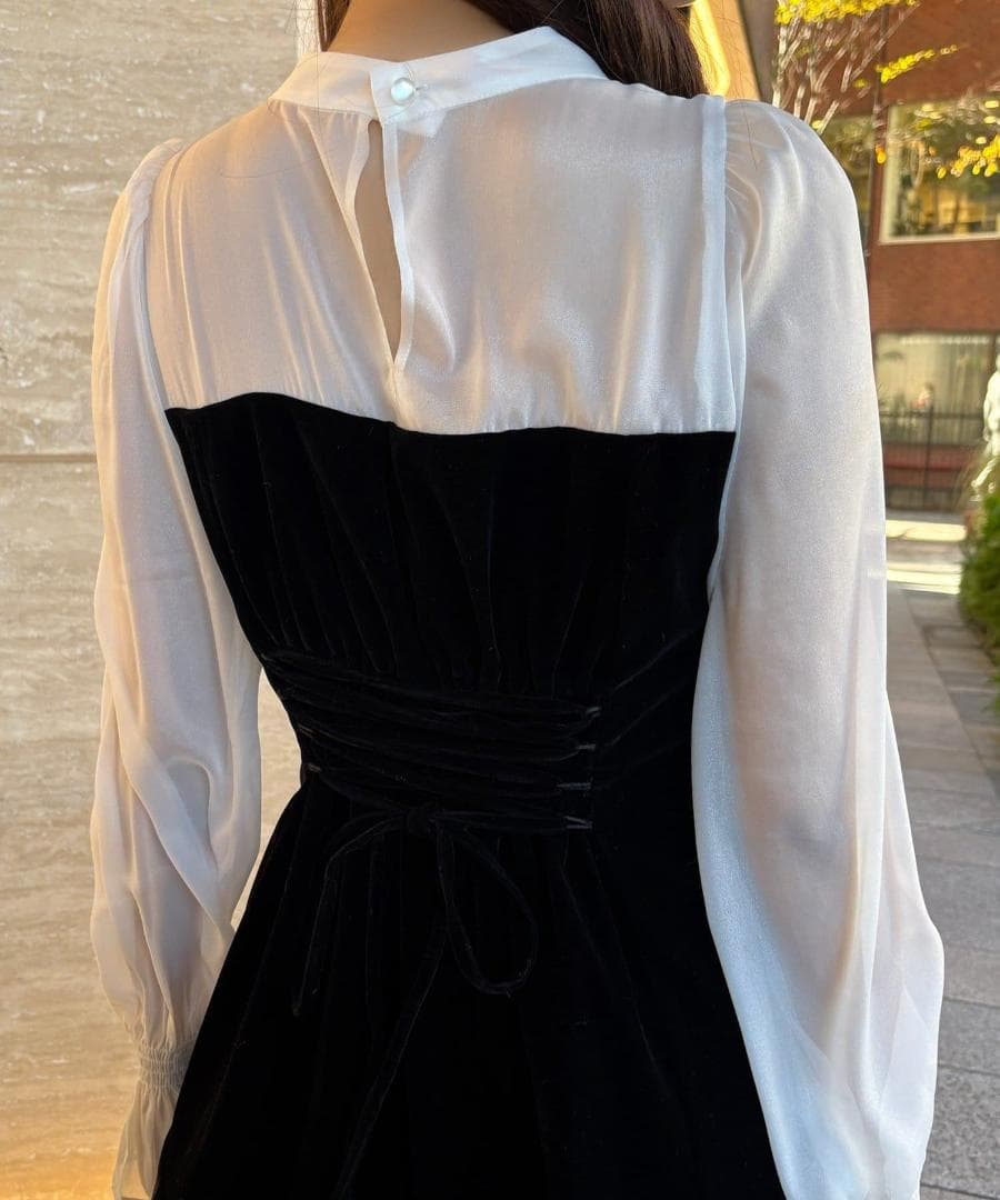 新品 NICE CLAUP オケージョン ベロアリボン異素材ロングワンピース