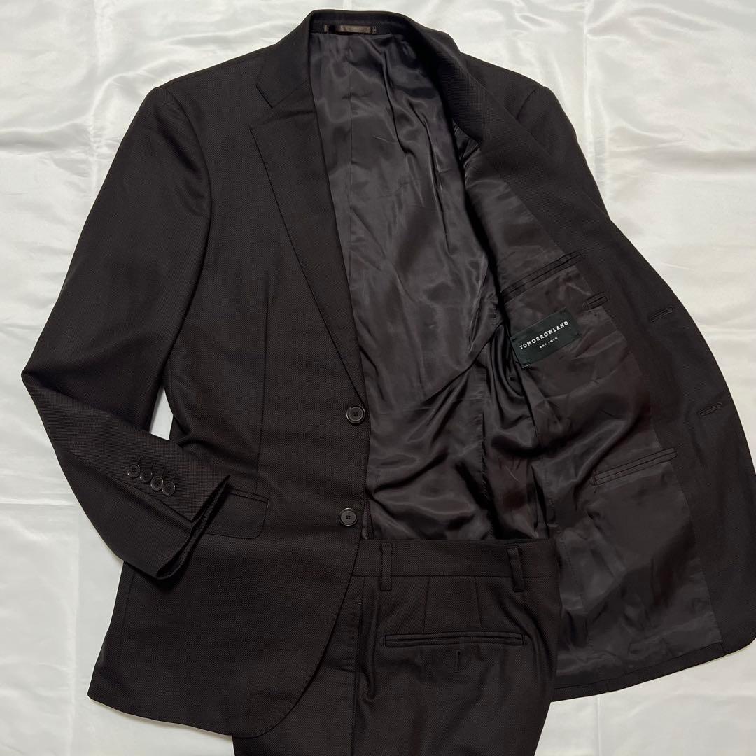 極美品✨️トゥモローランド ビジネス スーツ ブラウン 茶 バーズアイ 42サイズ