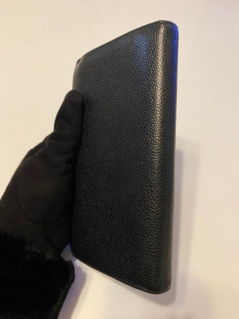 お得！CHANEL キャビアスキン　ガマ口　ブラック 長財布！