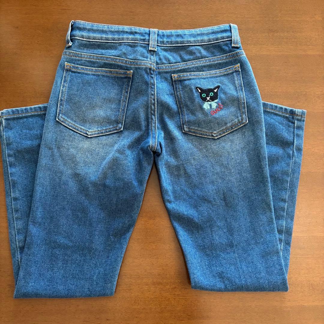 【140】グッチ　猫　デニムパンツ　ジーンズ　スリム