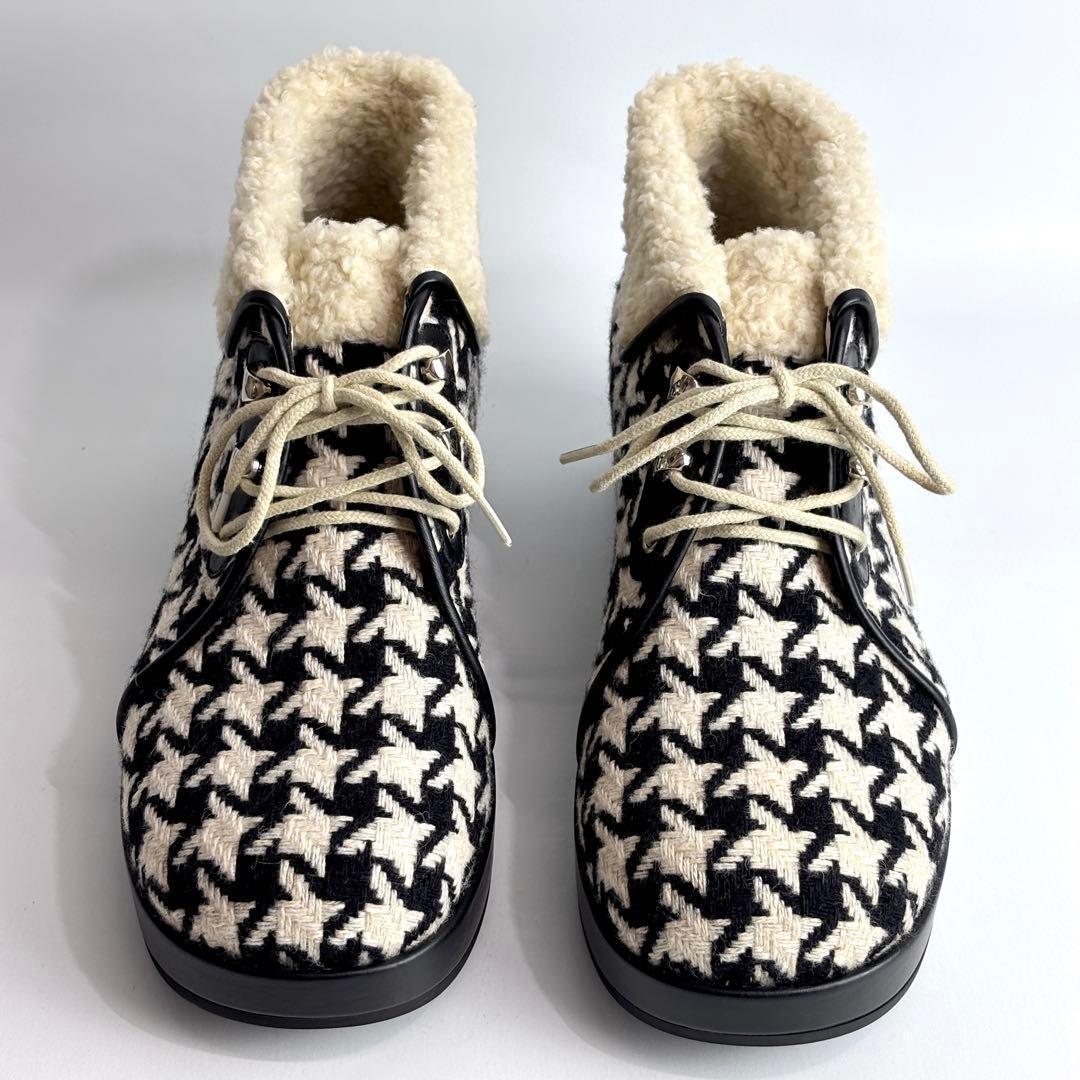 【極美品】GUCCI 千鳥柄 ツイード ボア アンクル ショートブーツ 23.5