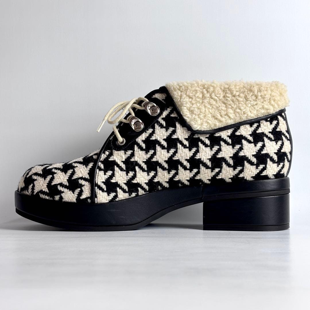 【極美品】GUCCI 千鳥柄 ツイード ボア アンクル ショートブーツ 23.5