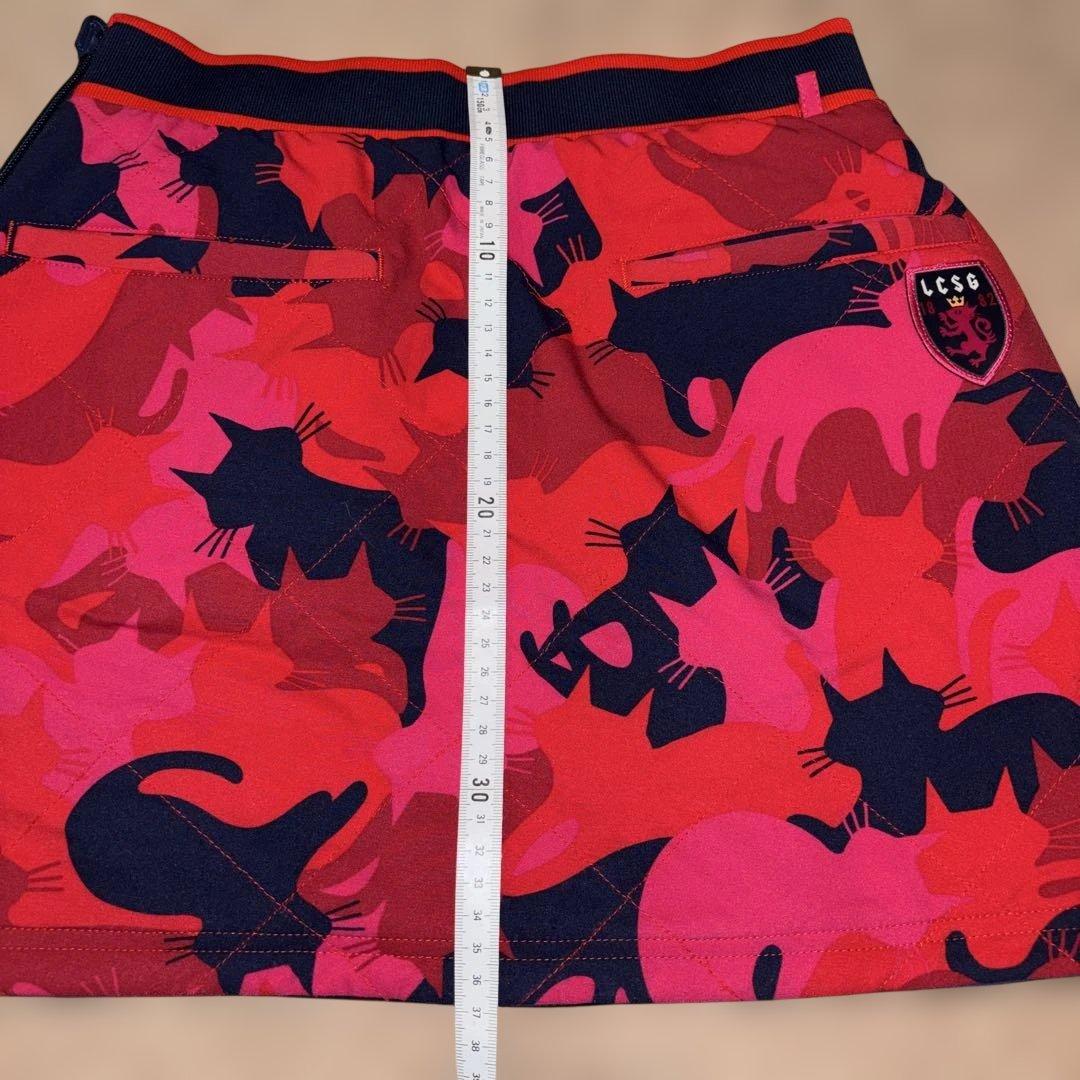 ルコックゴルフ4WAY猫柄/赤中綿スニードと猫柄/紺色中綿スカートセットアップM