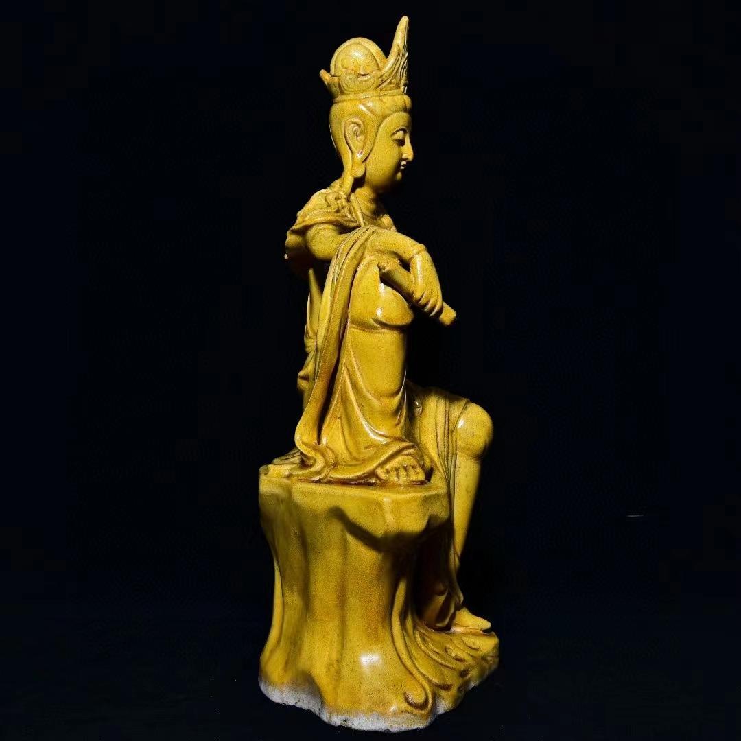 中国古美術・旧蔵の陶磁器、自在観音像・20x40cm・供養仏像・風水開運・置物