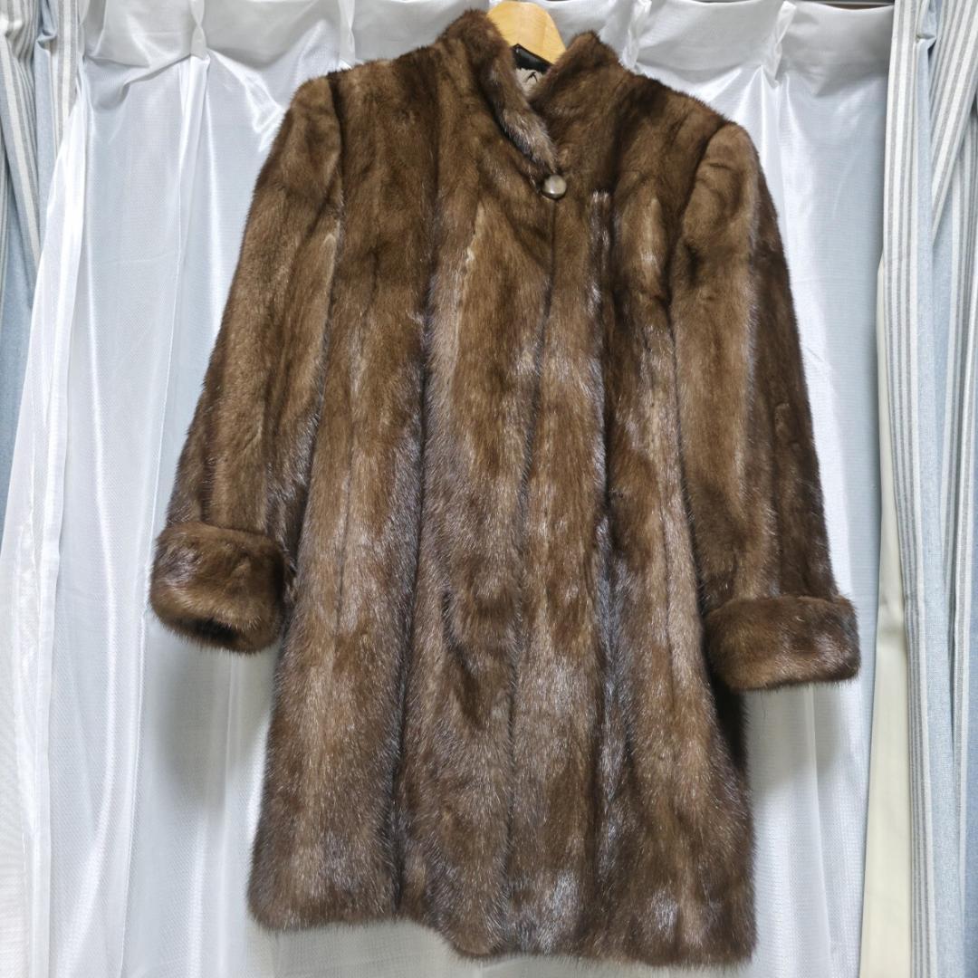 総丈90cm デミバフミンク ファーコート ロールアップ袖 ロング丈