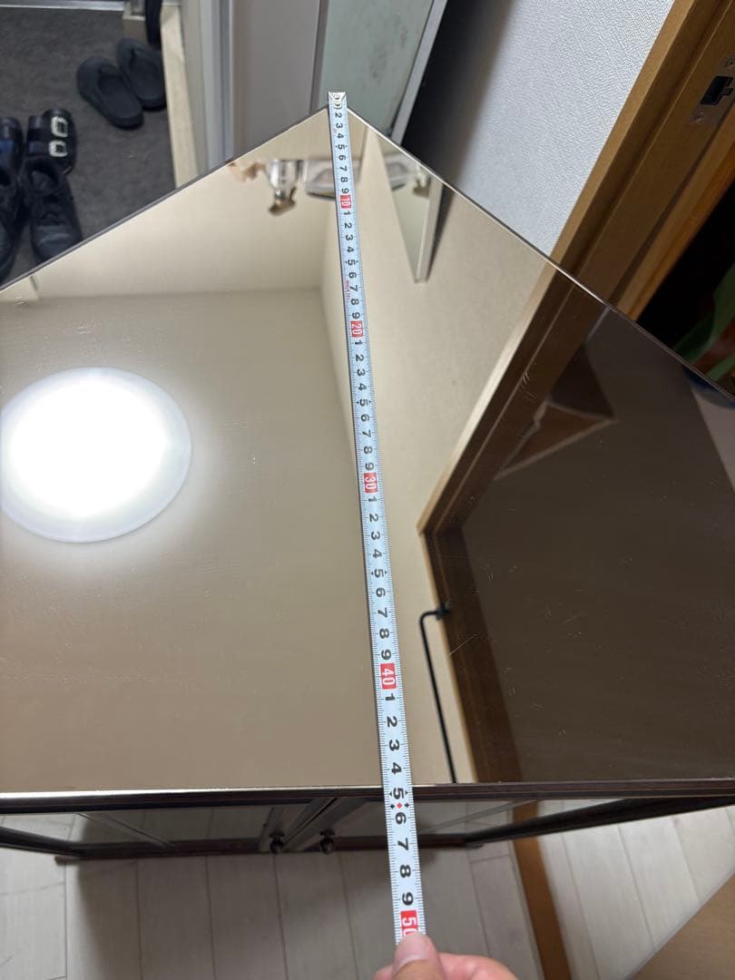 アンティーク　コーナーキャビネット　ガラス　ミラー