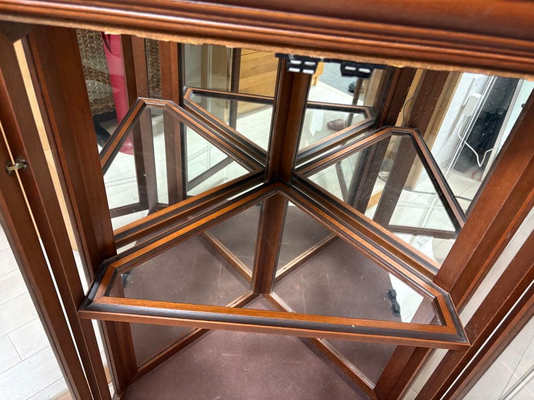 アンティーク　コーナーキャビネット　ガラス　ミラー