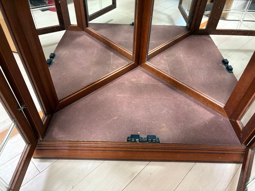 アンティーク　コーナーキャビネット　ガラス　ミラー