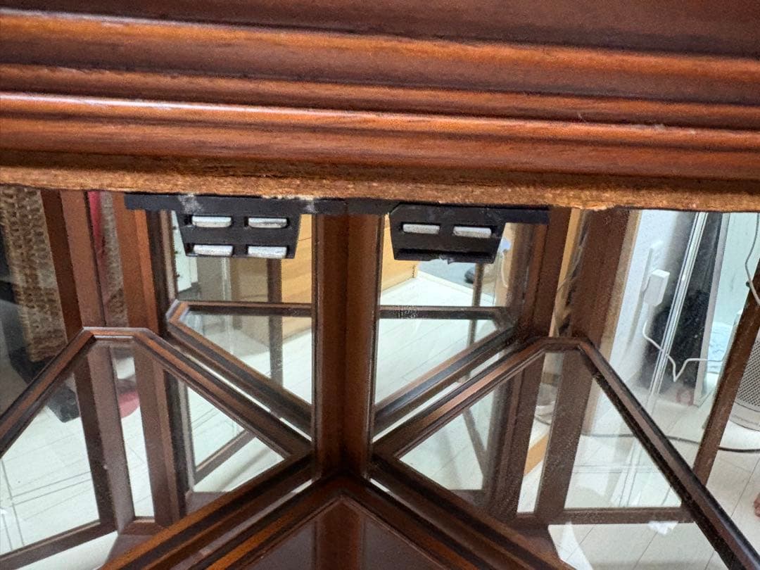 アンティーク　コーナーキャビネット　ガラス　ミラー