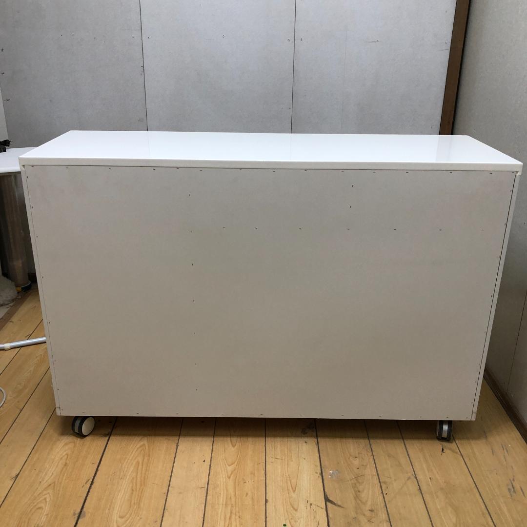 送料無料 ニトリ キッチンカウンター 幅120 ホワイト 鏡面仕上げ 88240