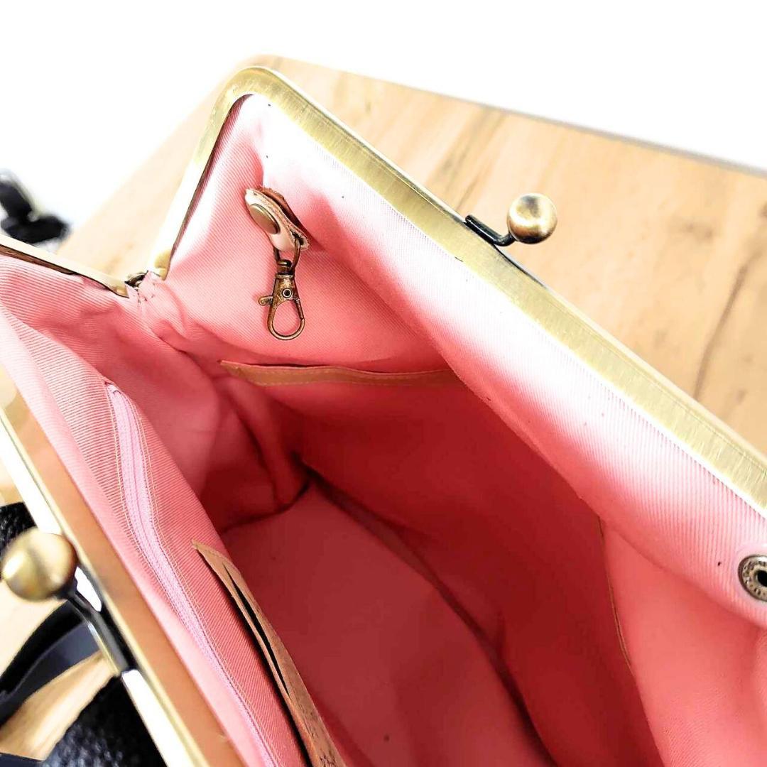 【専用】/2025rosyロージィーネイビー/がま口リュック牛革黒