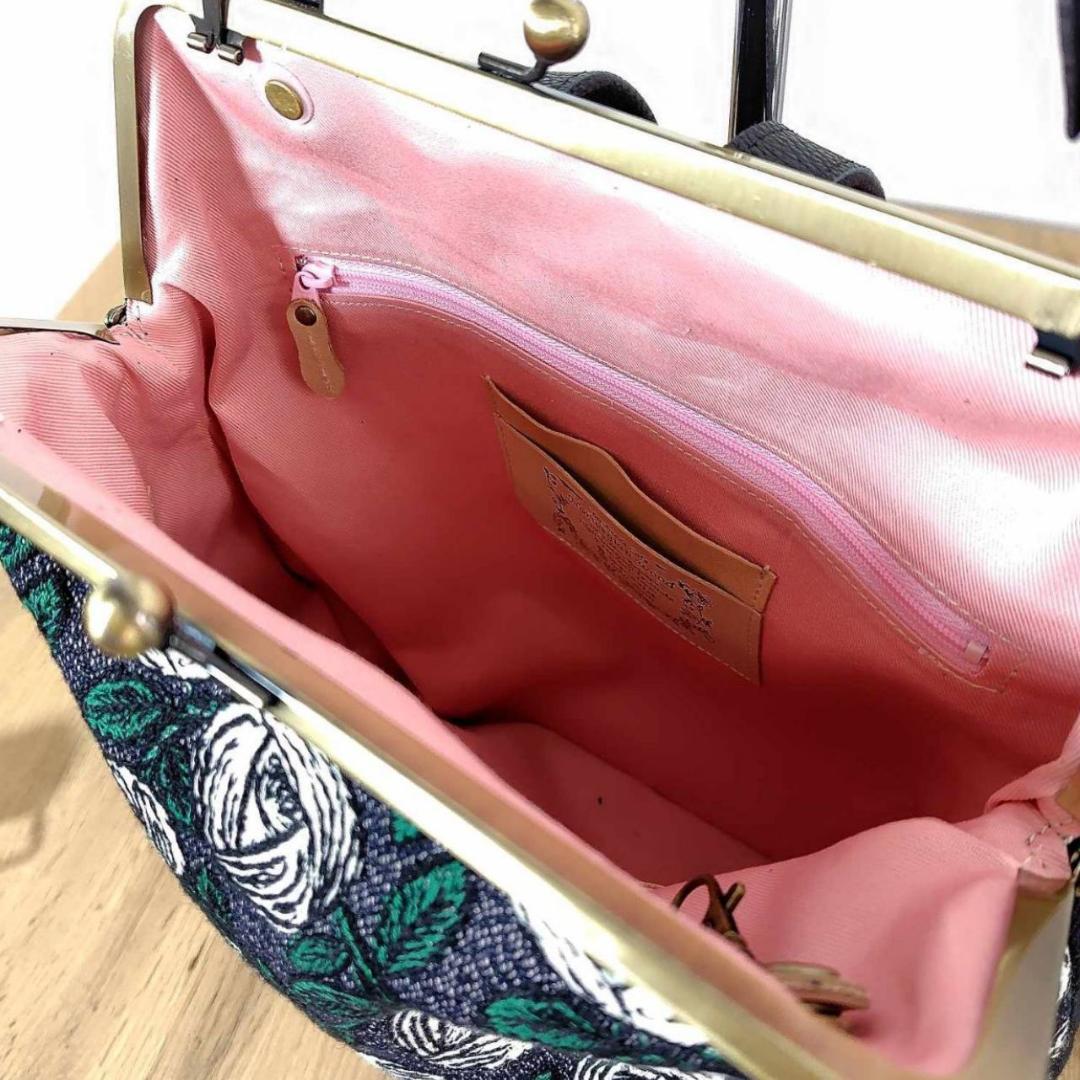 【専用】/2025rosyロージィーネイビー/がま口リュック牛革黒