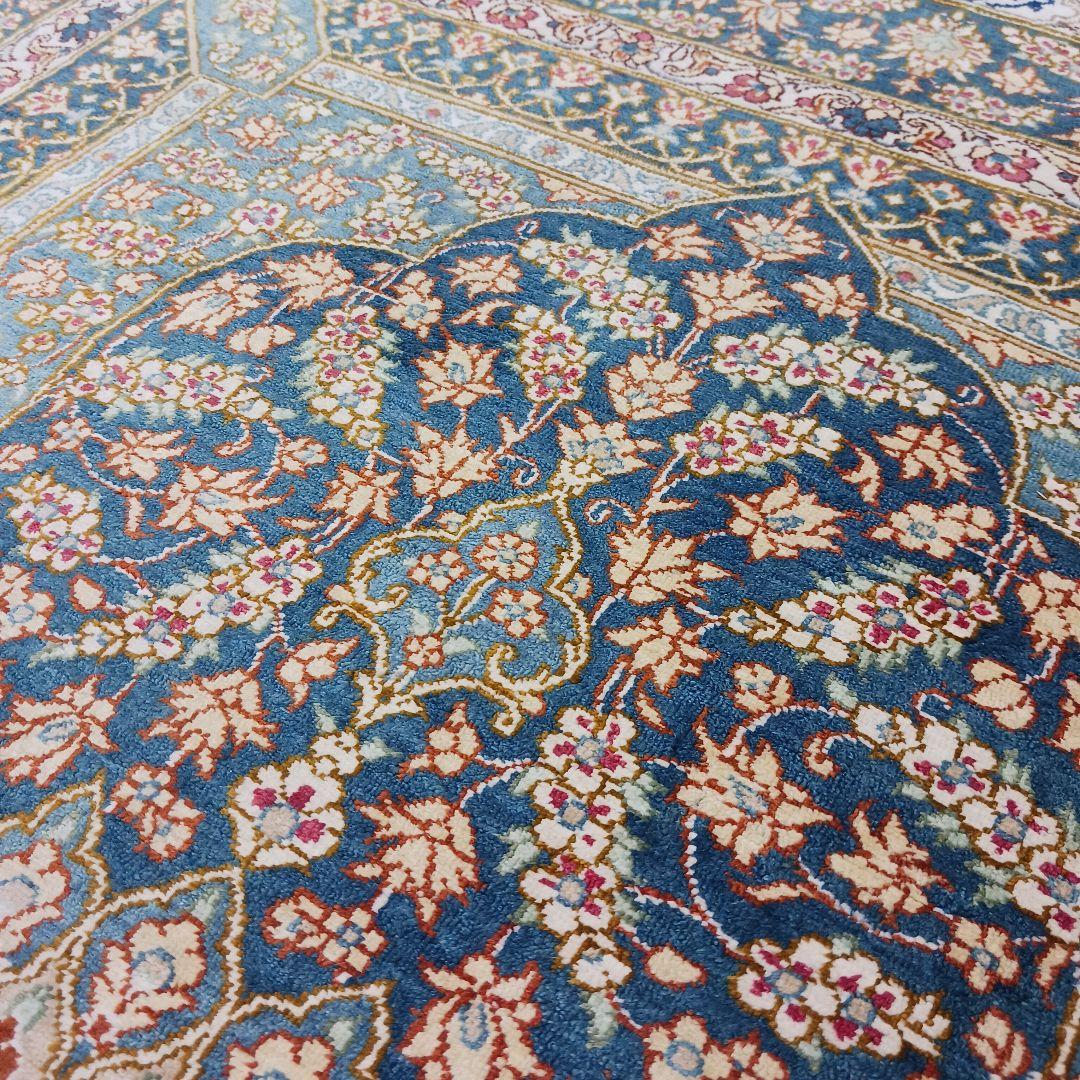 専用Y3144 高級ペルシャ絨毯 クム産 工房サイン シルク100% 手織り