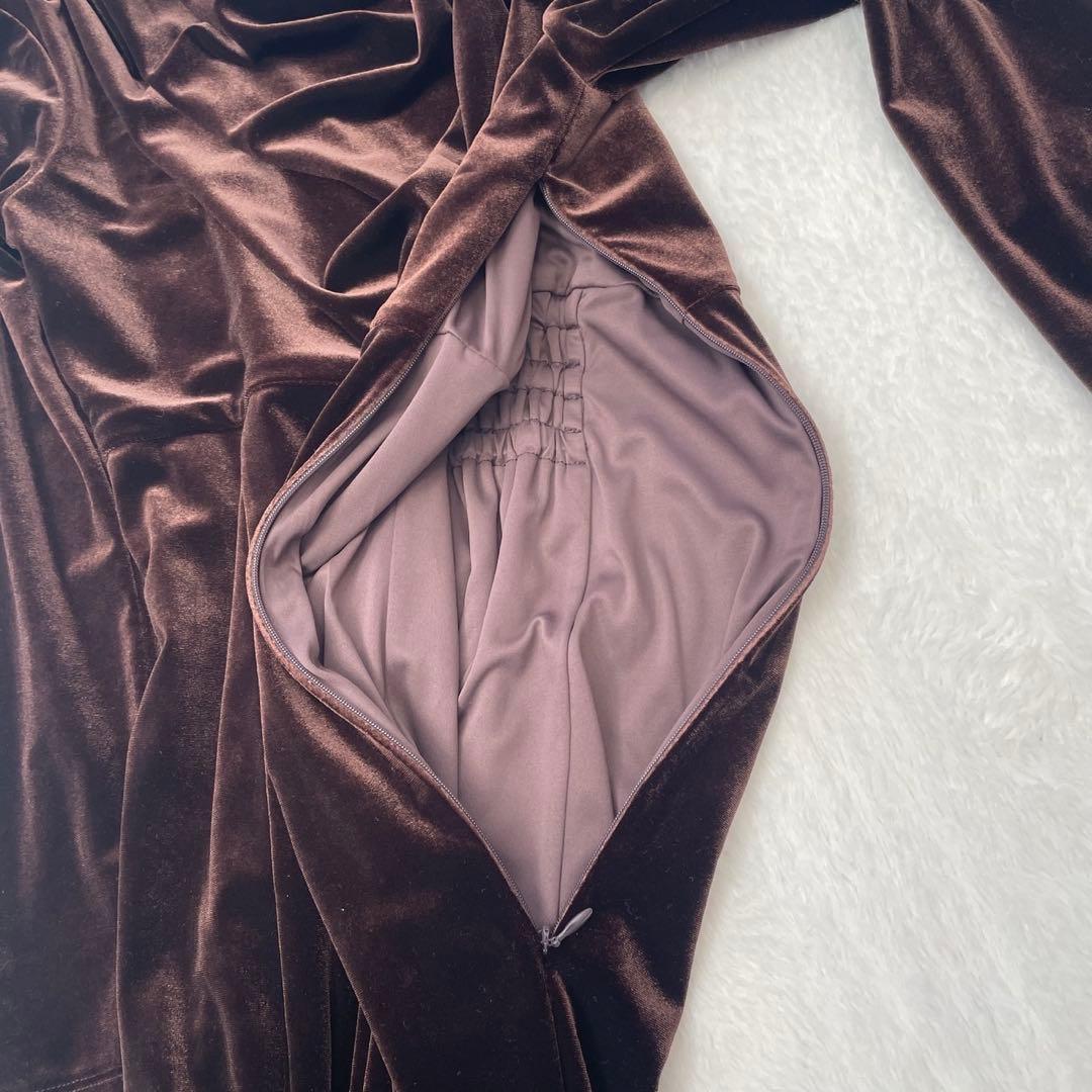 美品　Noela ノエラ ドレープベロアワンピース ブラウン ロング丈 結婚式