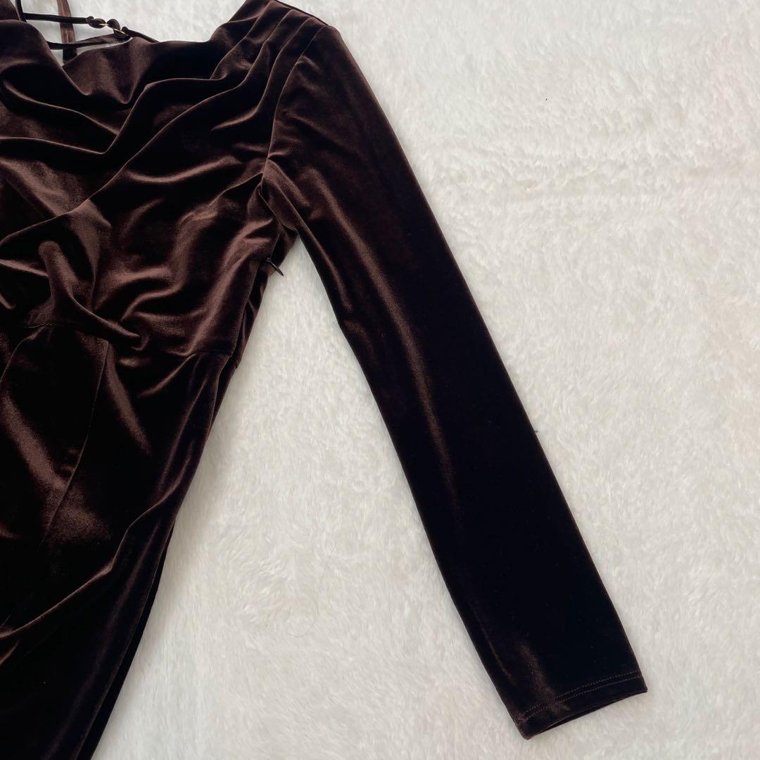 美品　Noela ノエラ ドレープベロアワンピース ブラウン ロング丈 結婚式