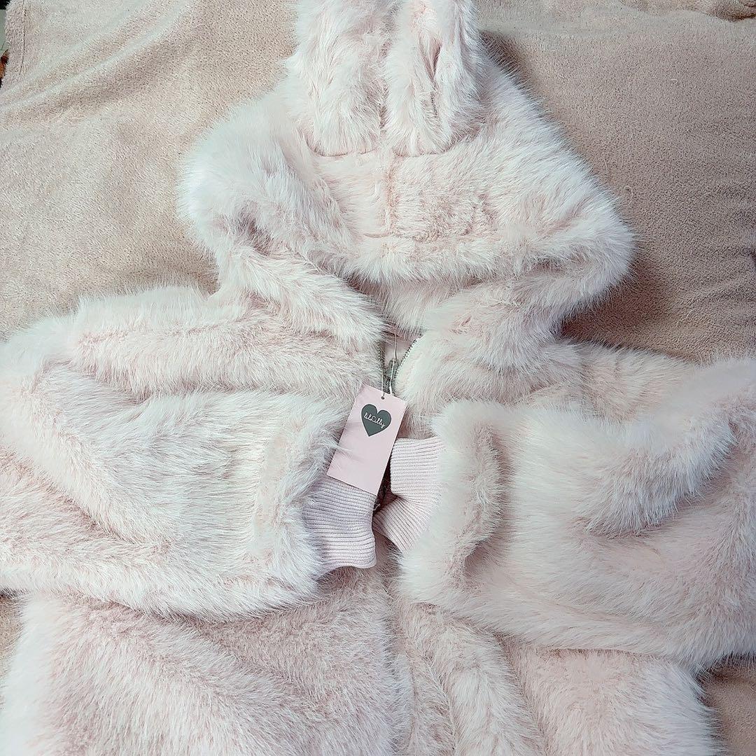 雪*音様 lilLilly リルリリー ピンクうさぎ フェイクファーパーカー コ