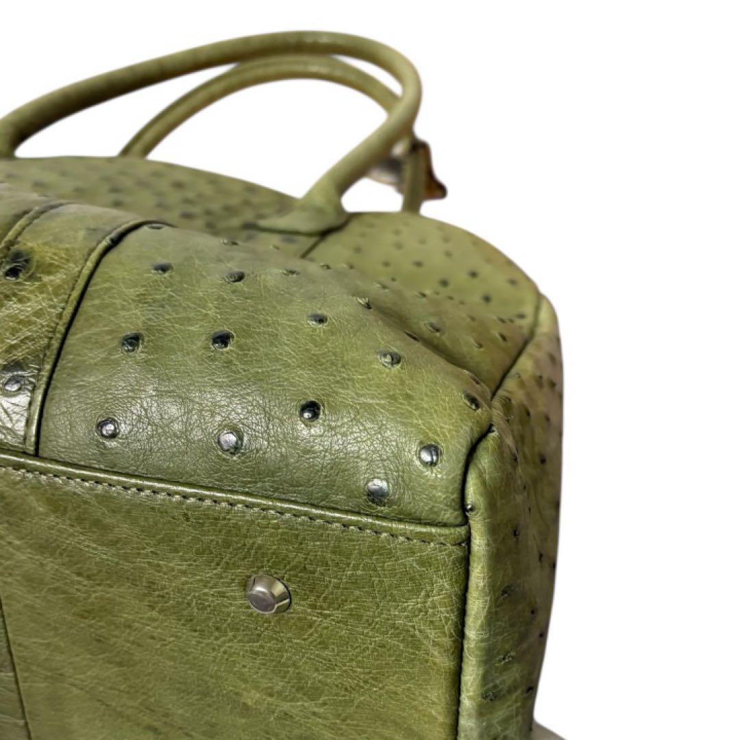【希少カラー】JRA認定 オーストリッチ ハンドバッグ 本革 グリーン 正規品