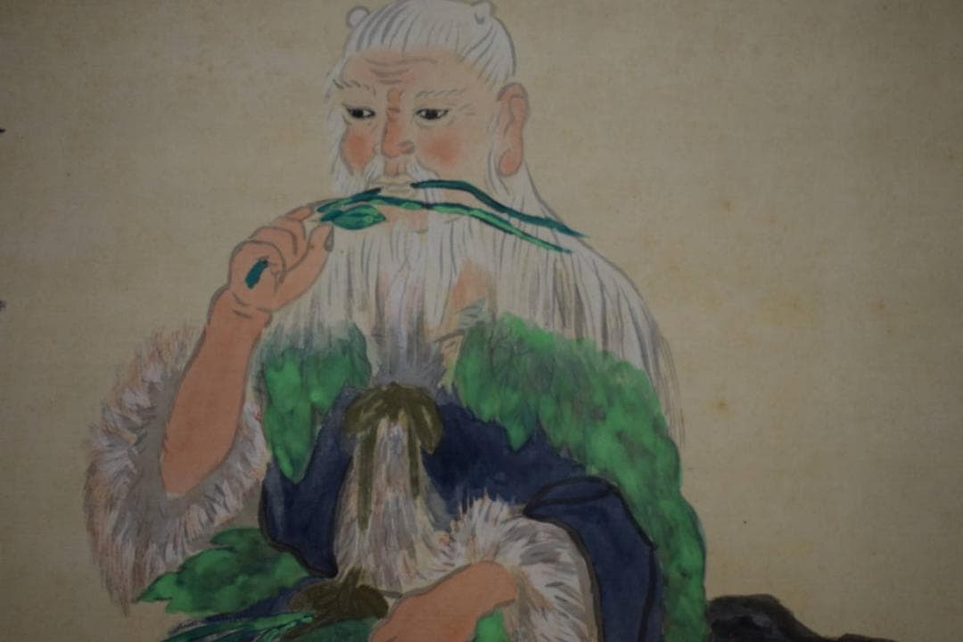 真作/望東/以西六郎兵衛/神農画賛/人物/布袋屋掛軸HK-57