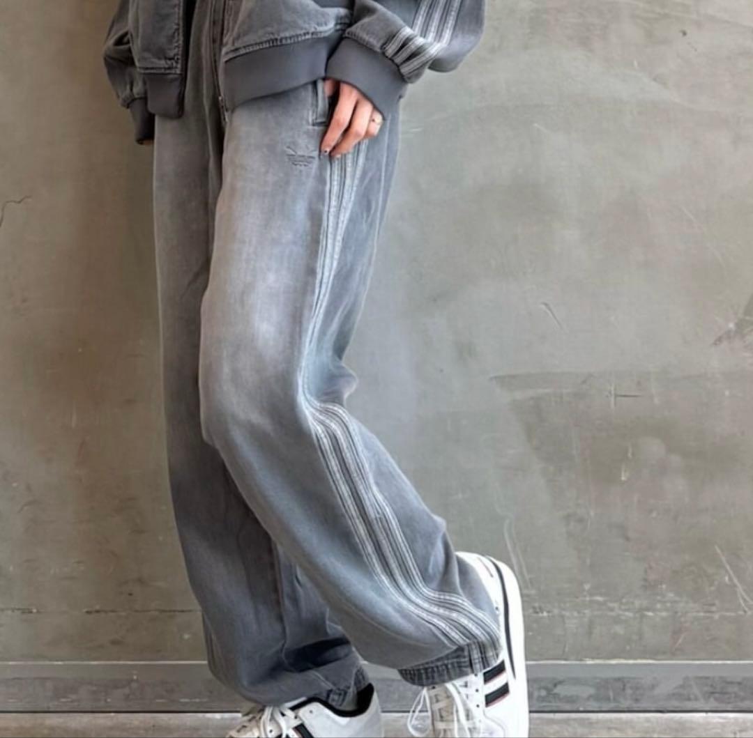 新品3XL】アディダス　アディカラールーズトラックパンツデニムadidasグレー