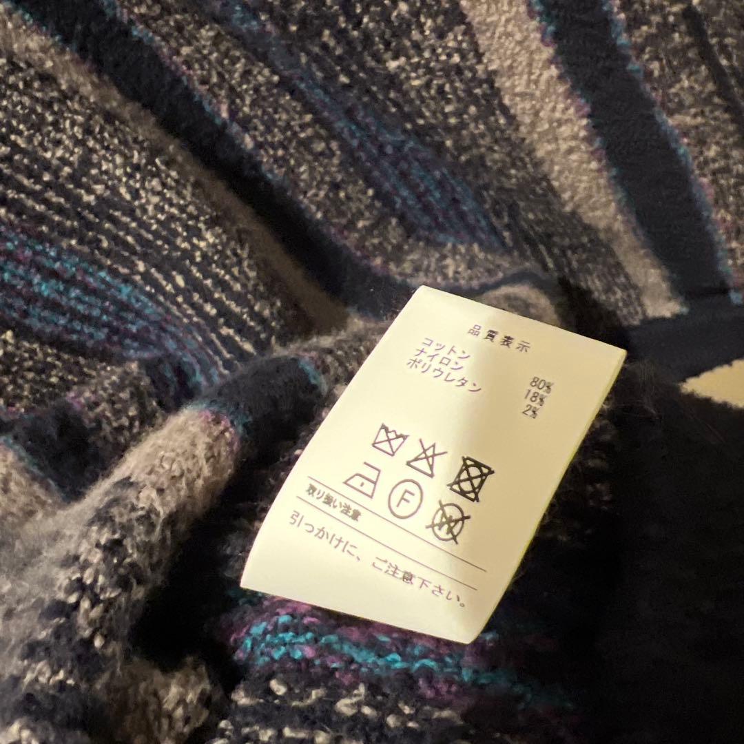 DESCENDANT ストライプ フード付きニット