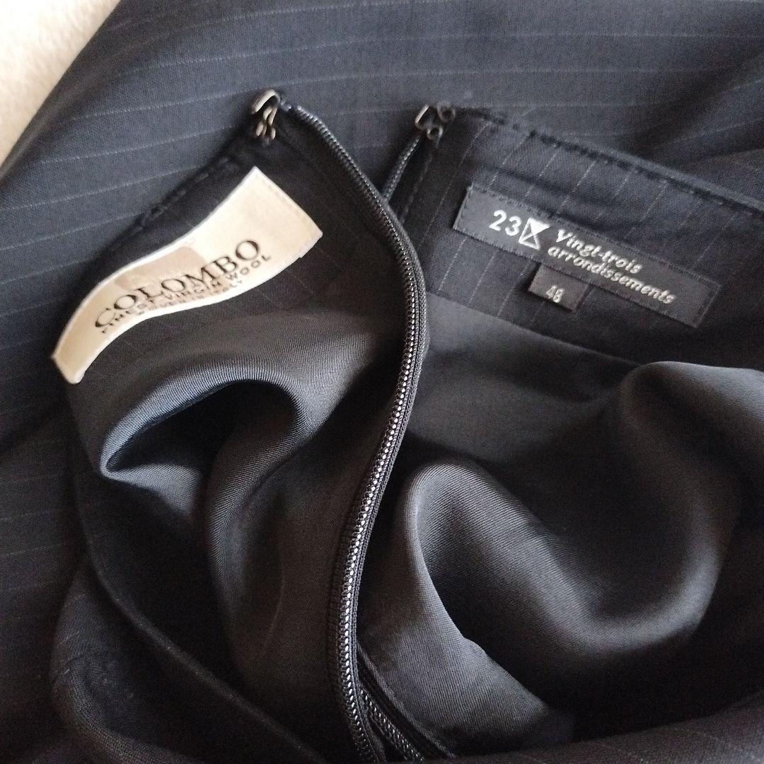 23区COLOMBO生地ウールストライプジャケット46スカート48セットアップ