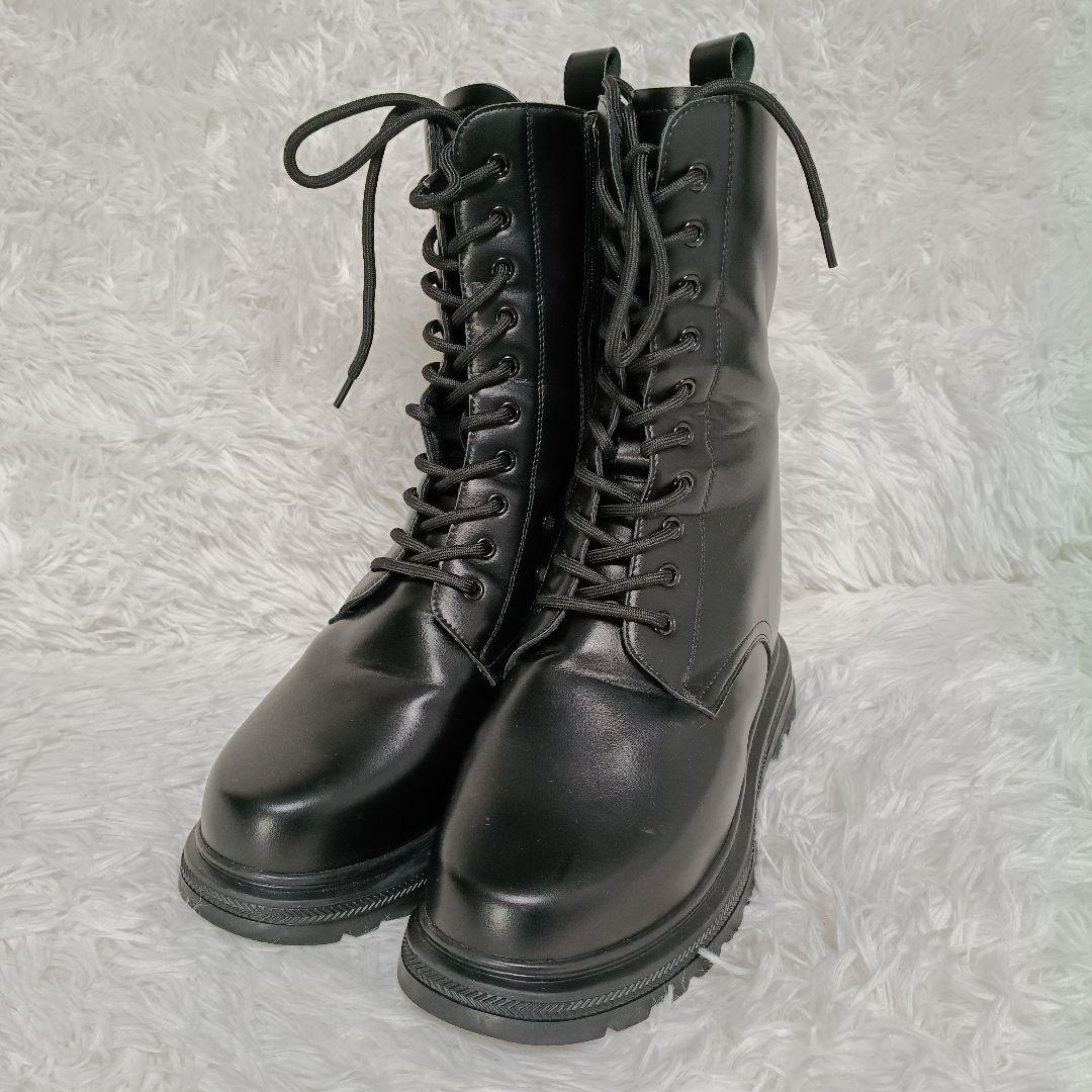 HSK シークレット +17cm ロングブーツ ファスナー 黒 コスプレ M