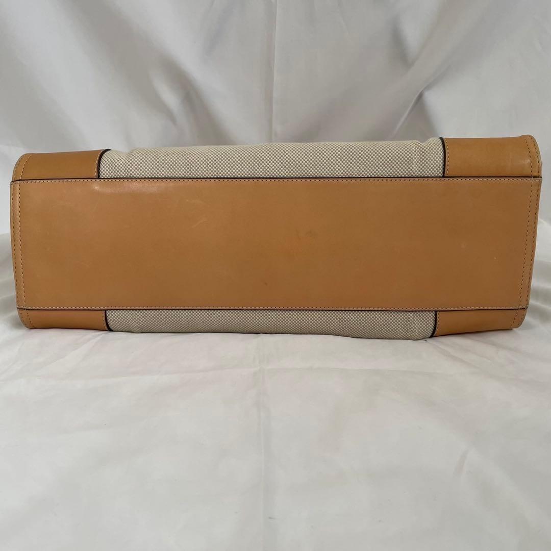 【美品】トリーバーチ エラ トートバッグ レザー×キャンバス ベージュ A4可