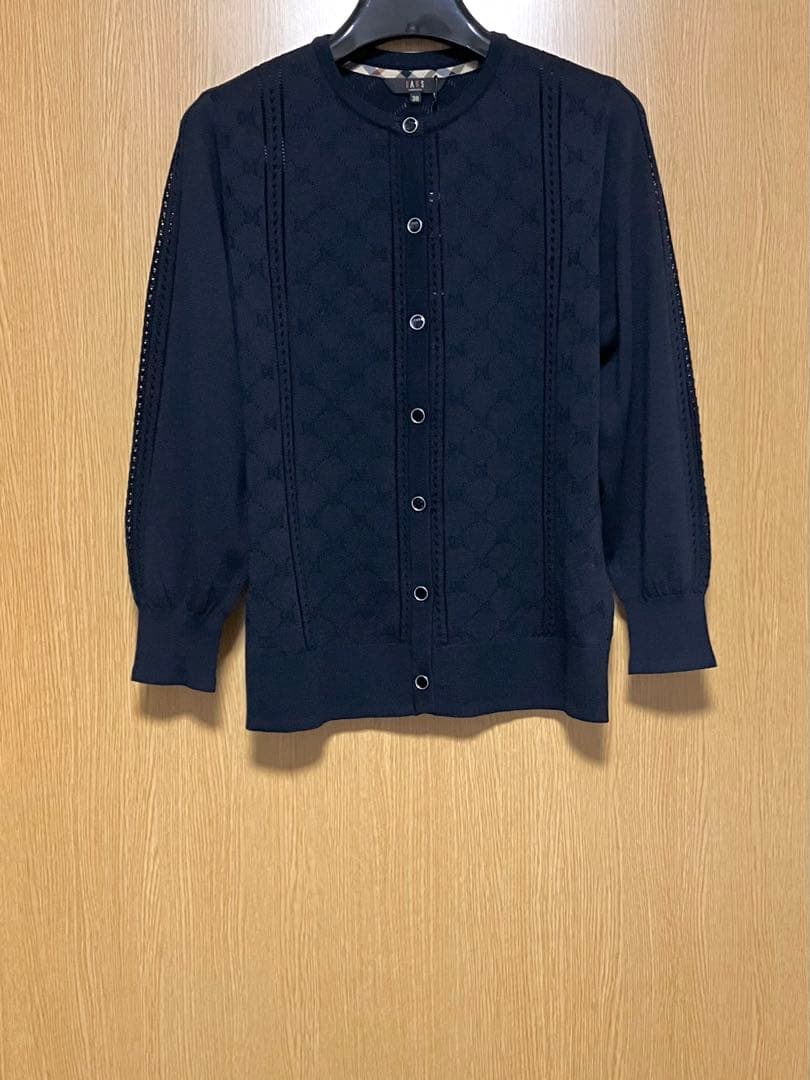 新品　ダックス　カーディガン　ニット　モノグラム柄　透かし編み　ロゴ